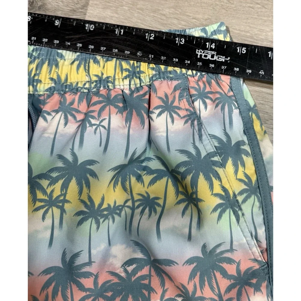 Burlebo Multicolor Palm Tree Swim Trunks Men's Size M Colorful Lined Stretch